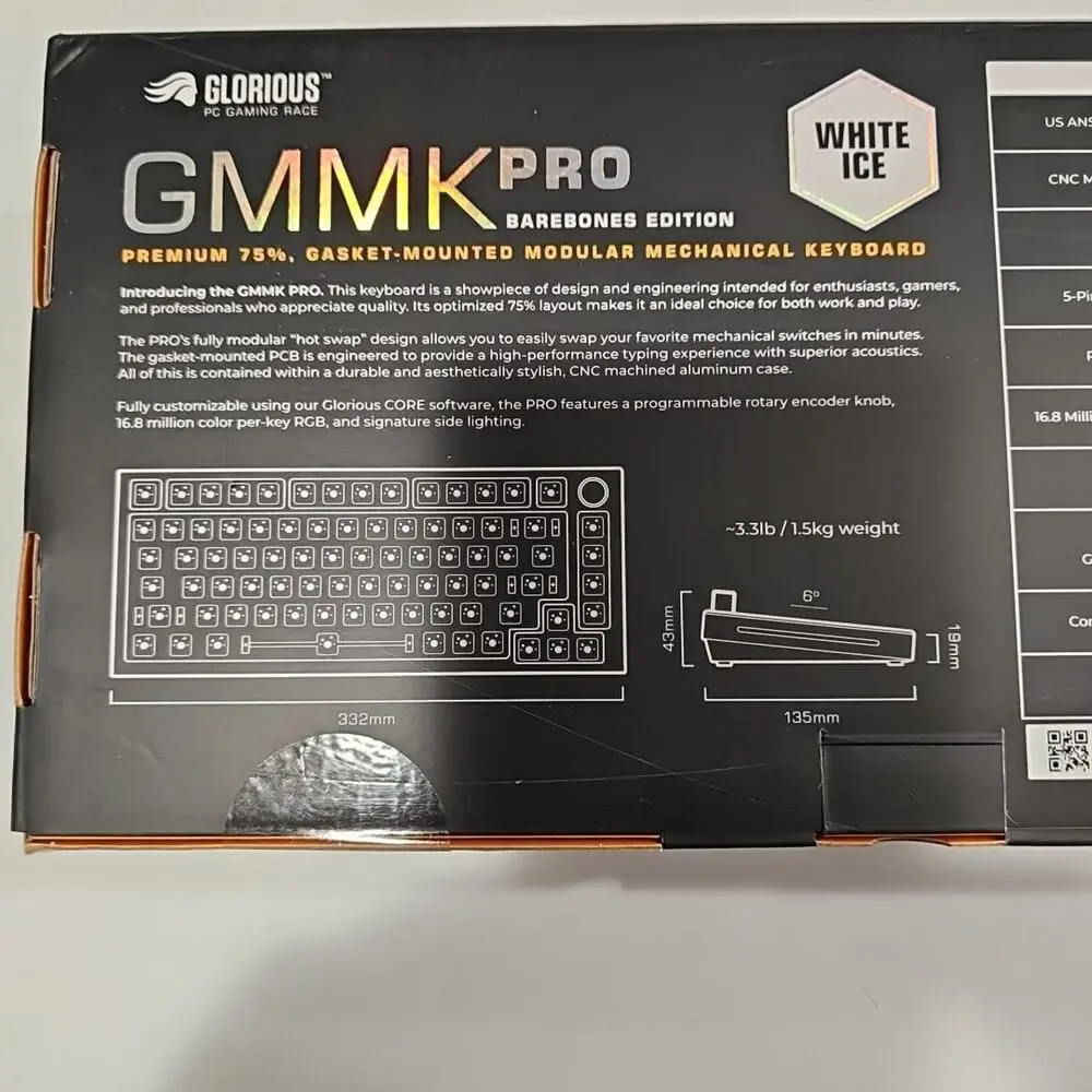Glorious Gaming GMMK PRO 75% Barebones White (Frame Only) Modular Keyboard